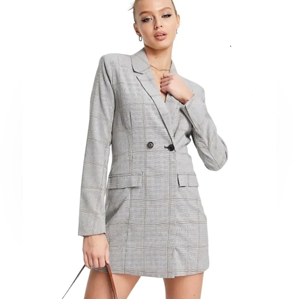 NWT Abercrombie & Fitch Check Blazer Dress Size S Grey Double Breasted Mini